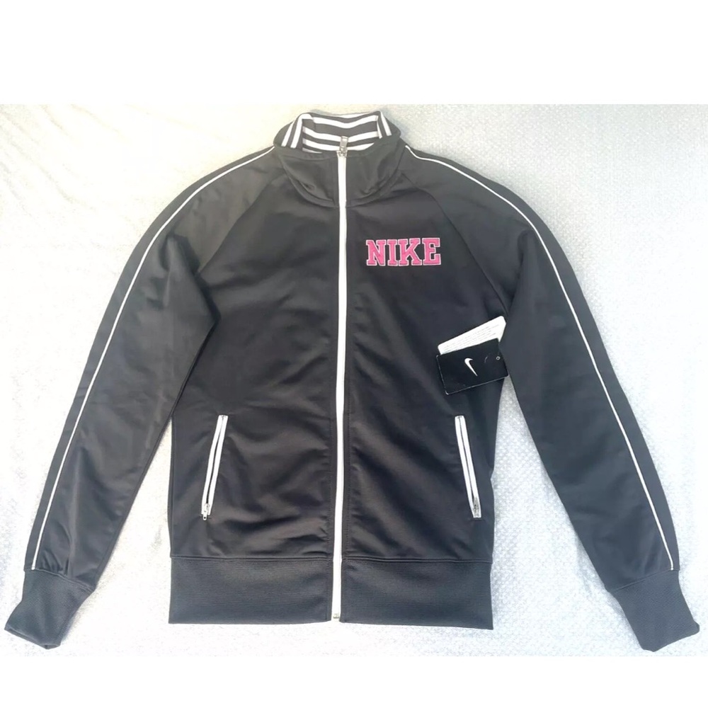 Nike Full Zip Warm Up Track Athletic Jacket Big Logo Stretch Women's Medium Gray